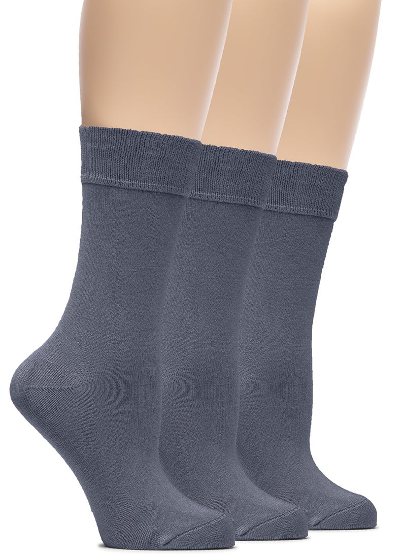 Hugh Ugoli Women Rayon Dress Socks, Extremely Soft Thin Crew Socks for Business, Trouser & Casual, Non-Binding & Breathable, Grey, 3 Pairs, Shoe Size: 6-9 - Image 1